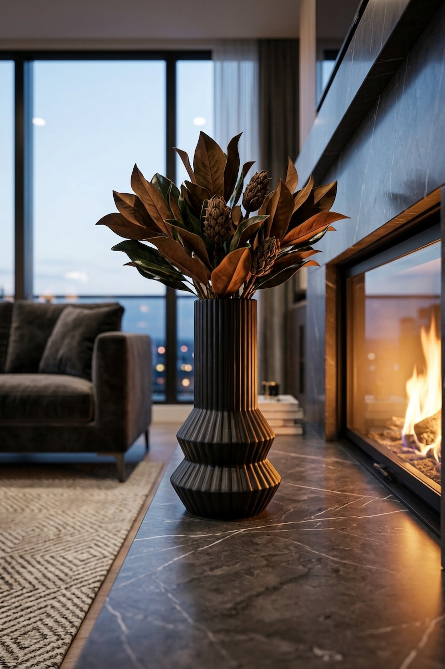Scala Black Ribbed Vase