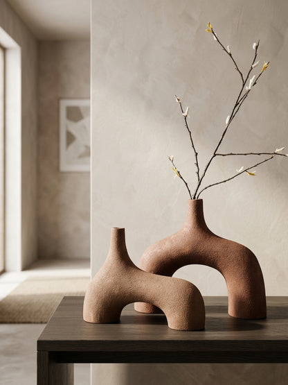 Sahara Small Textured Beige Abstract Vase
