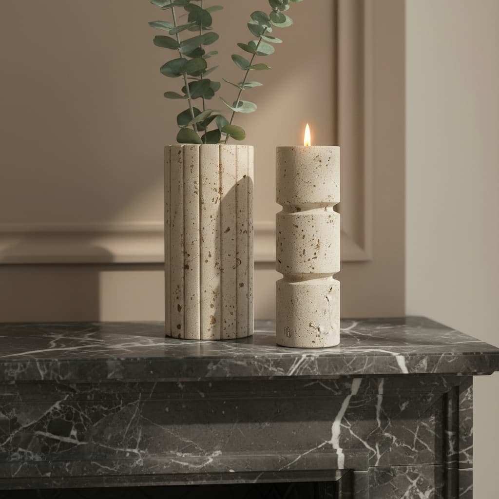 Roman Travertine Large Candle Holder