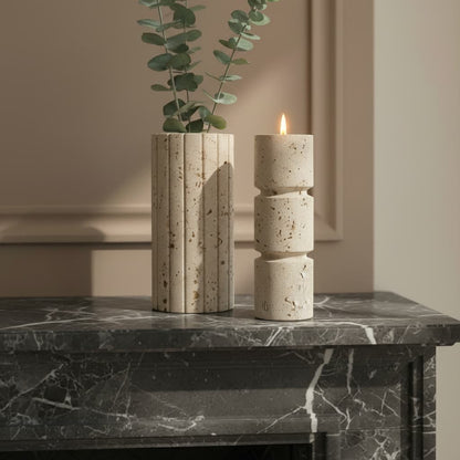 Roman Travertine Large Candle Holder