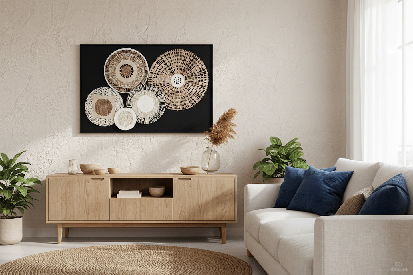 Milan Natural And black Paper Design Wall Art