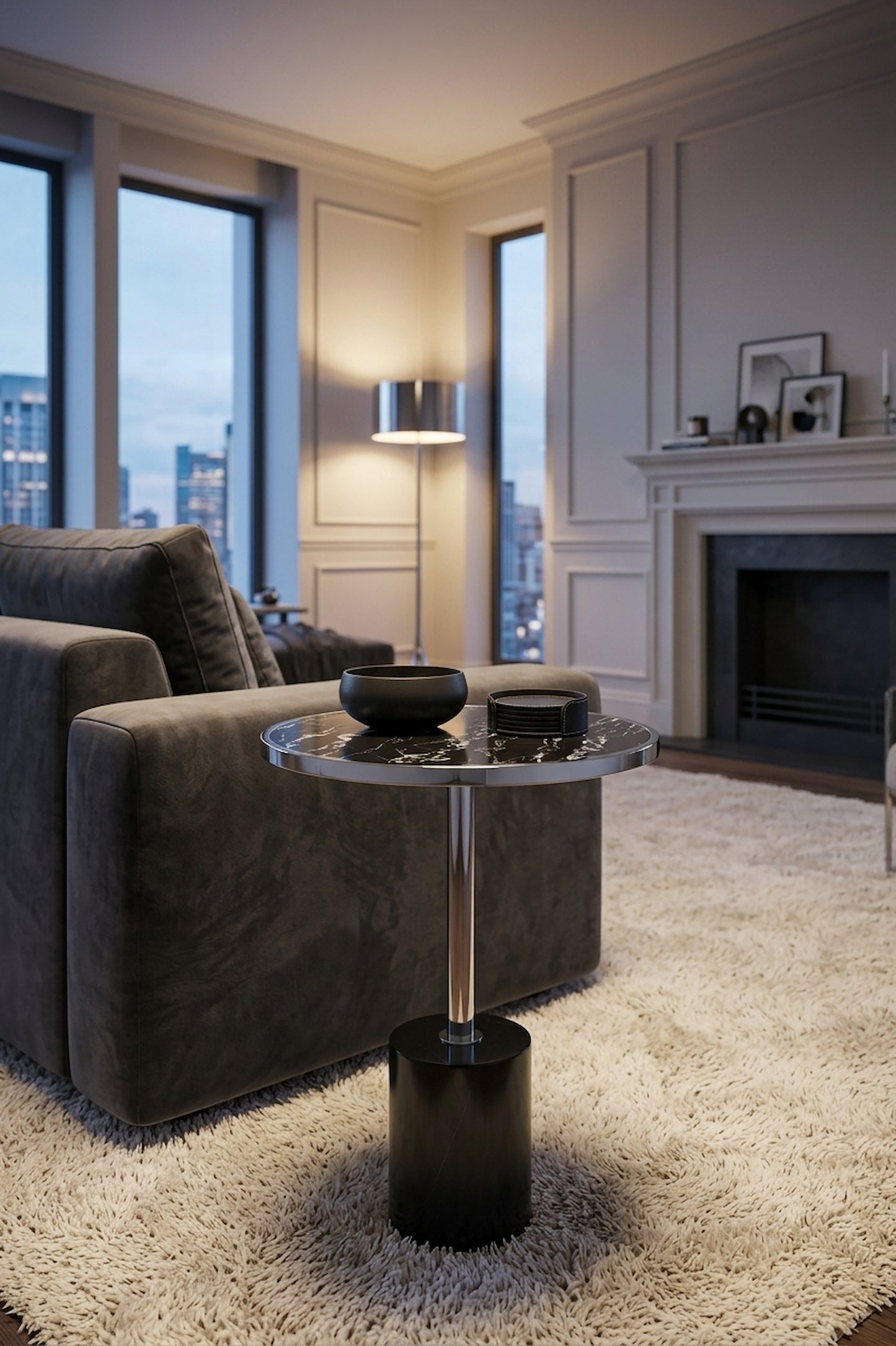 Lumina Black Marble End Table