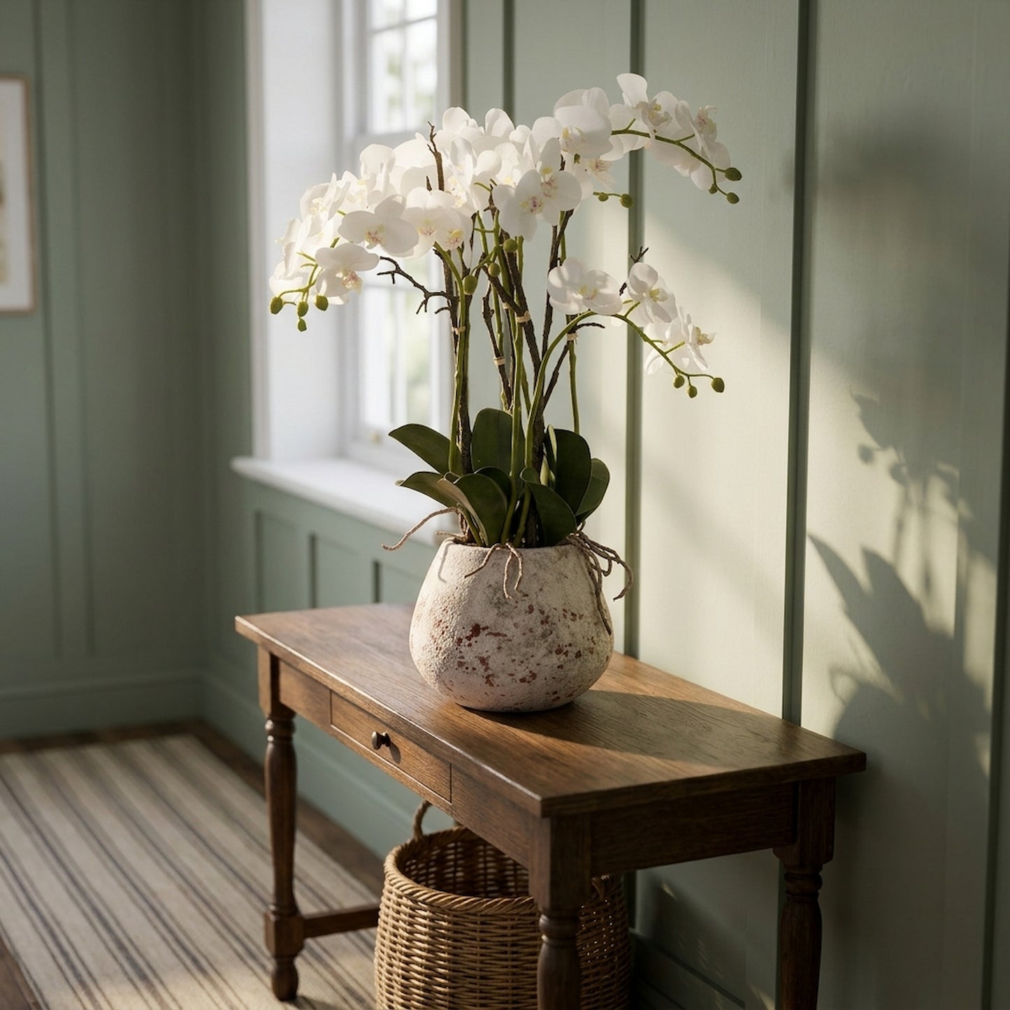 Large Stone Potted Orchid With Roots