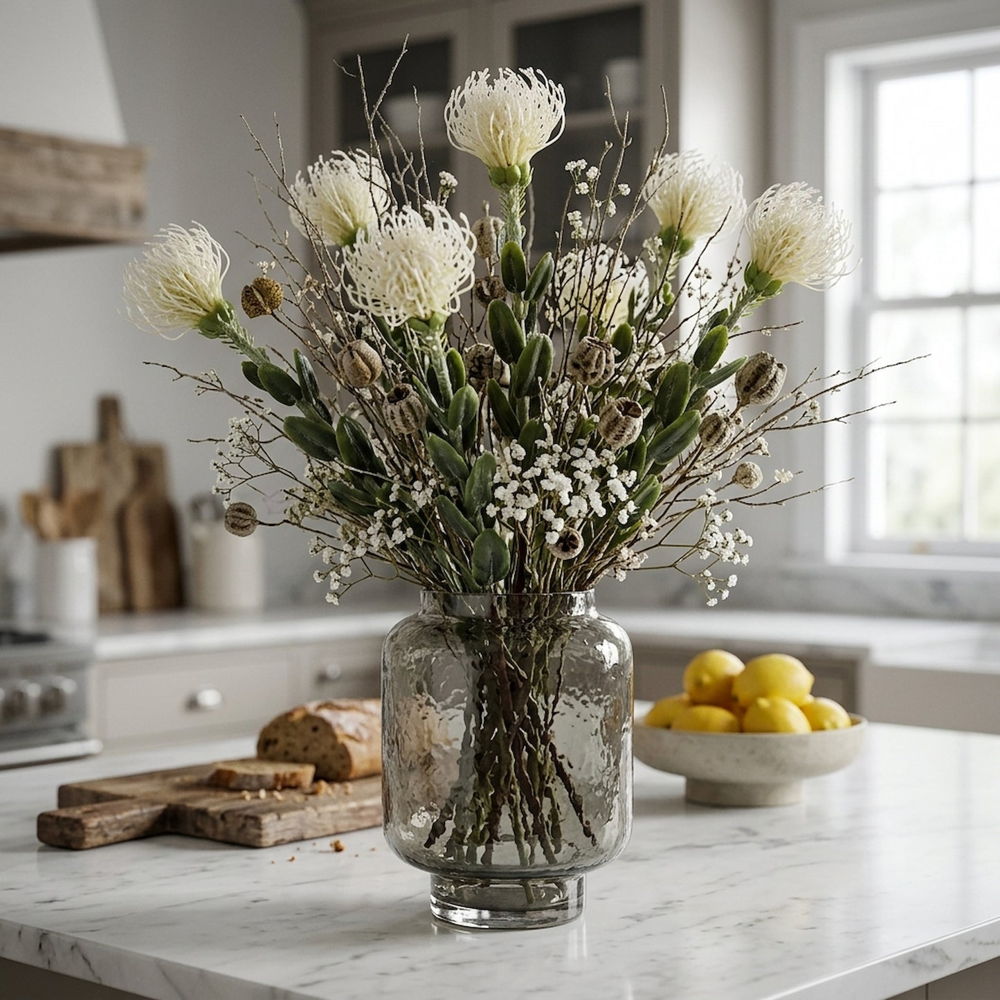 Cream Pincushion Protea Spray