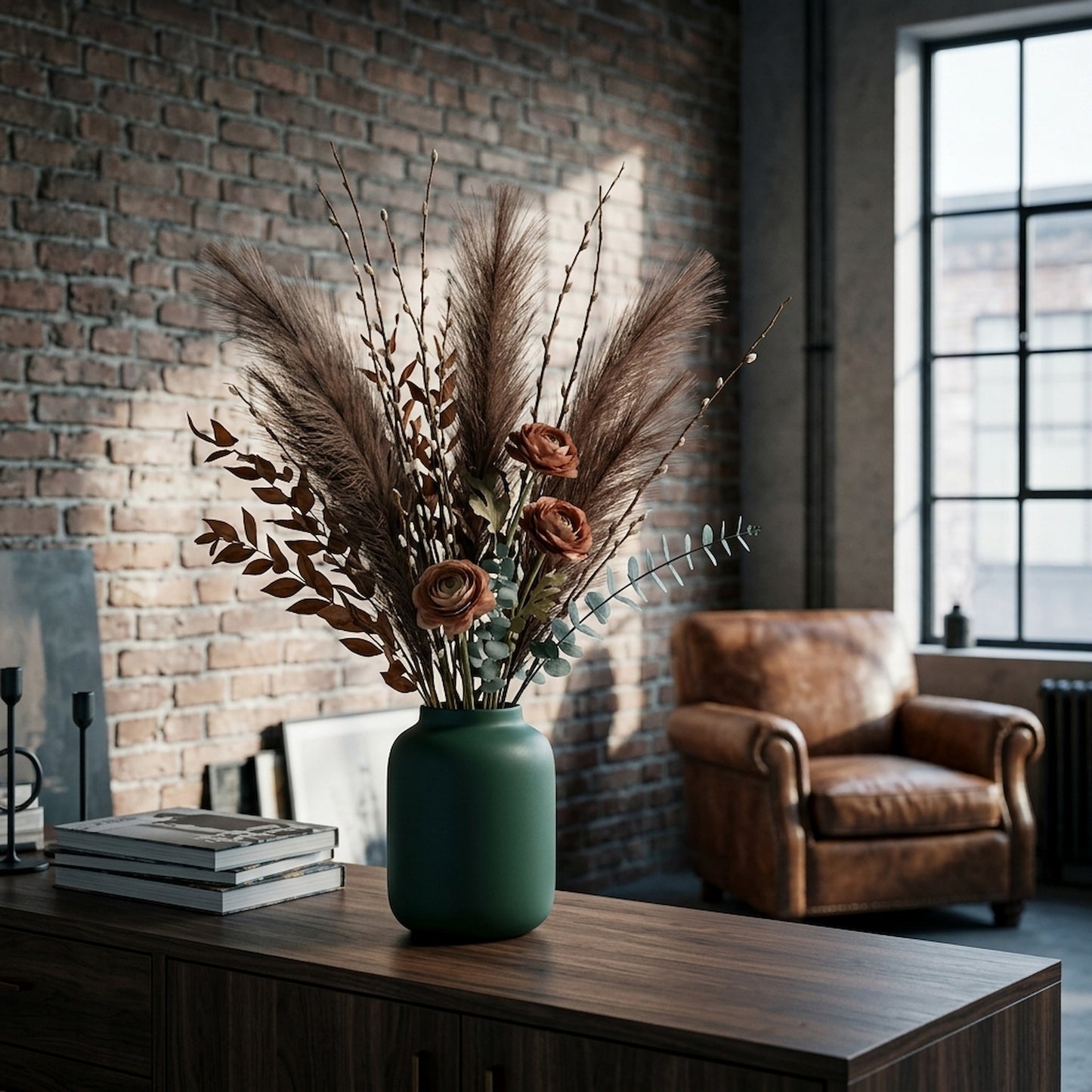 Taupe Faux Pampas Grass Stem
