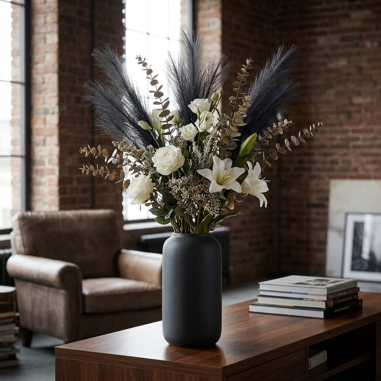 Grey Faux Pampas Grass Stem