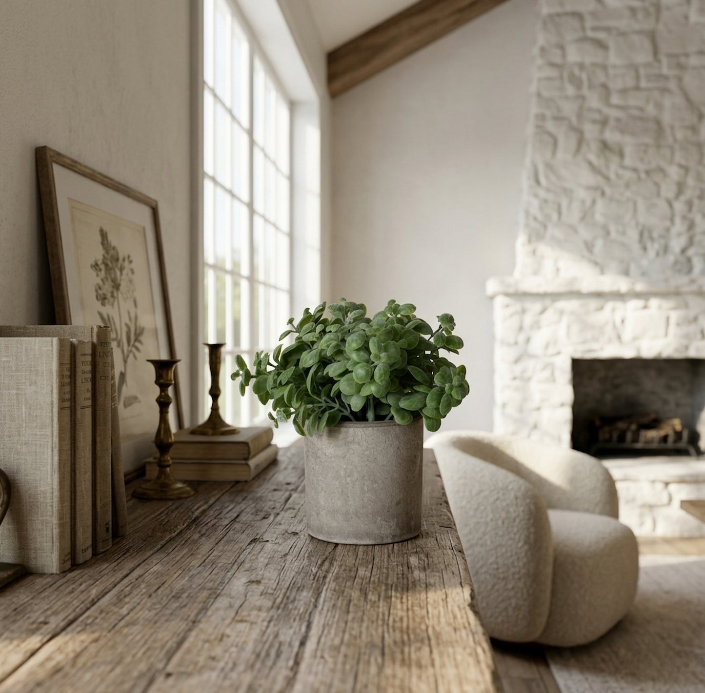 Basil Plant In Stone Effect Pot