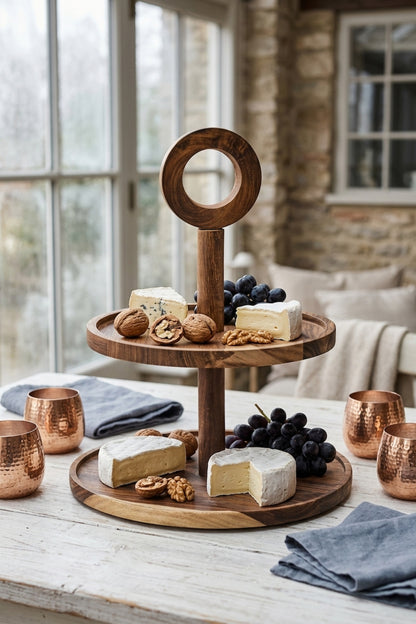 Rhythm Sheesham Wood Two Tier Cake Stand